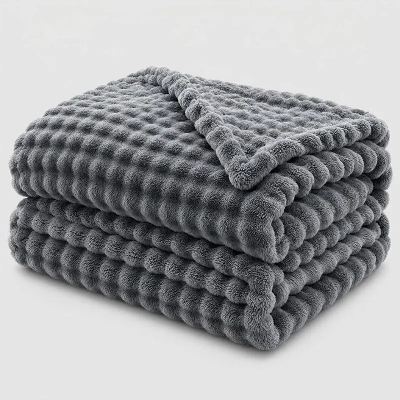Plaid Polaire Corail Texturé pour Canapé et Lit